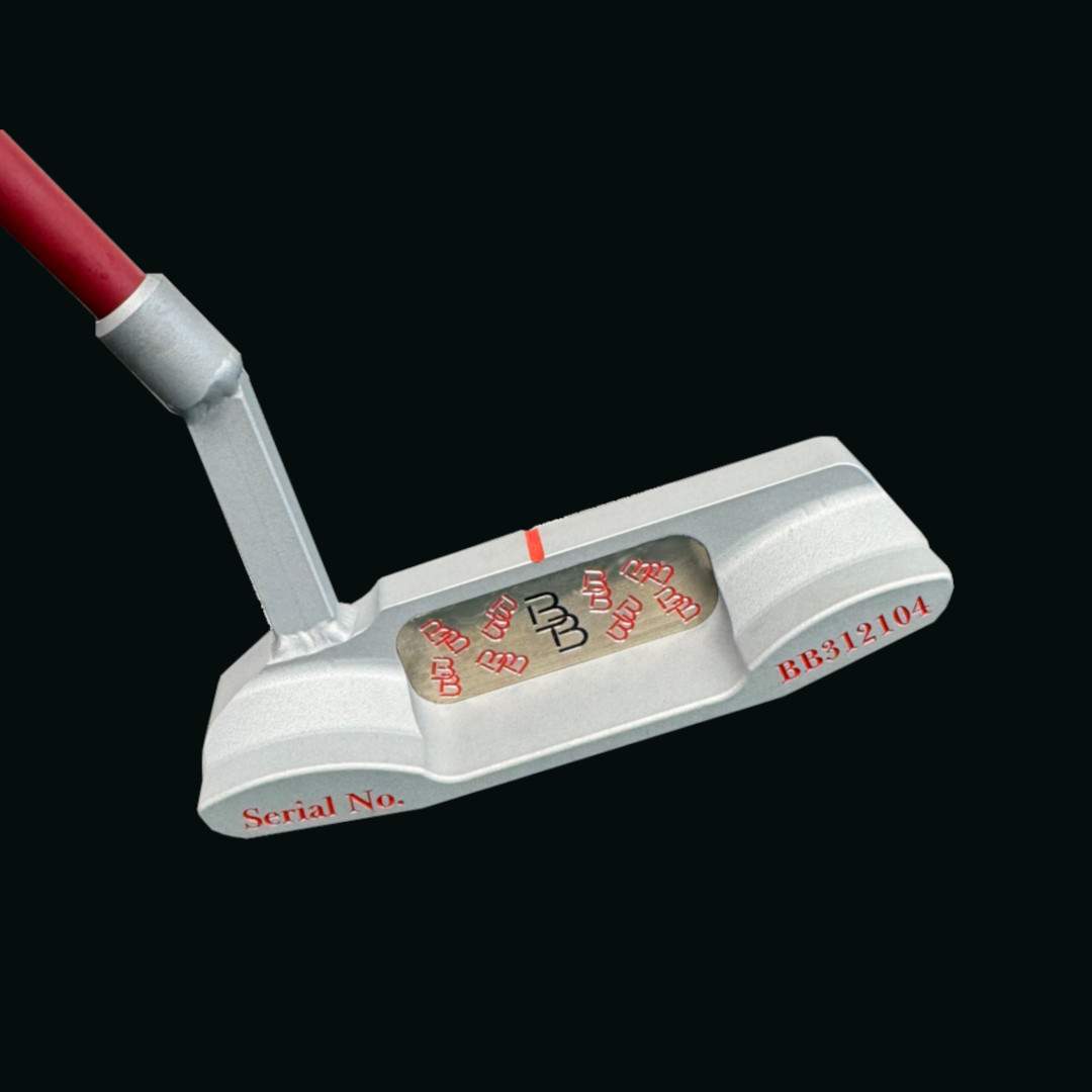 Silver Bertie Boucher putter with BB monogram insert and red serial BB312104