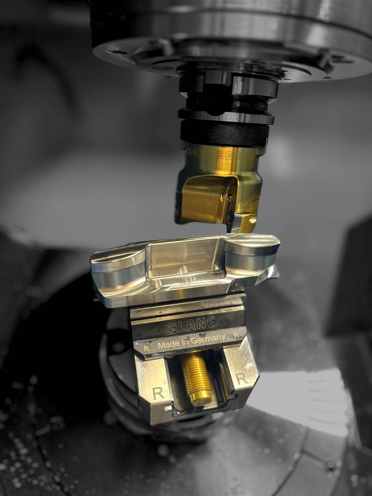Roughed putter head cavity being machined on the 5-axis mill