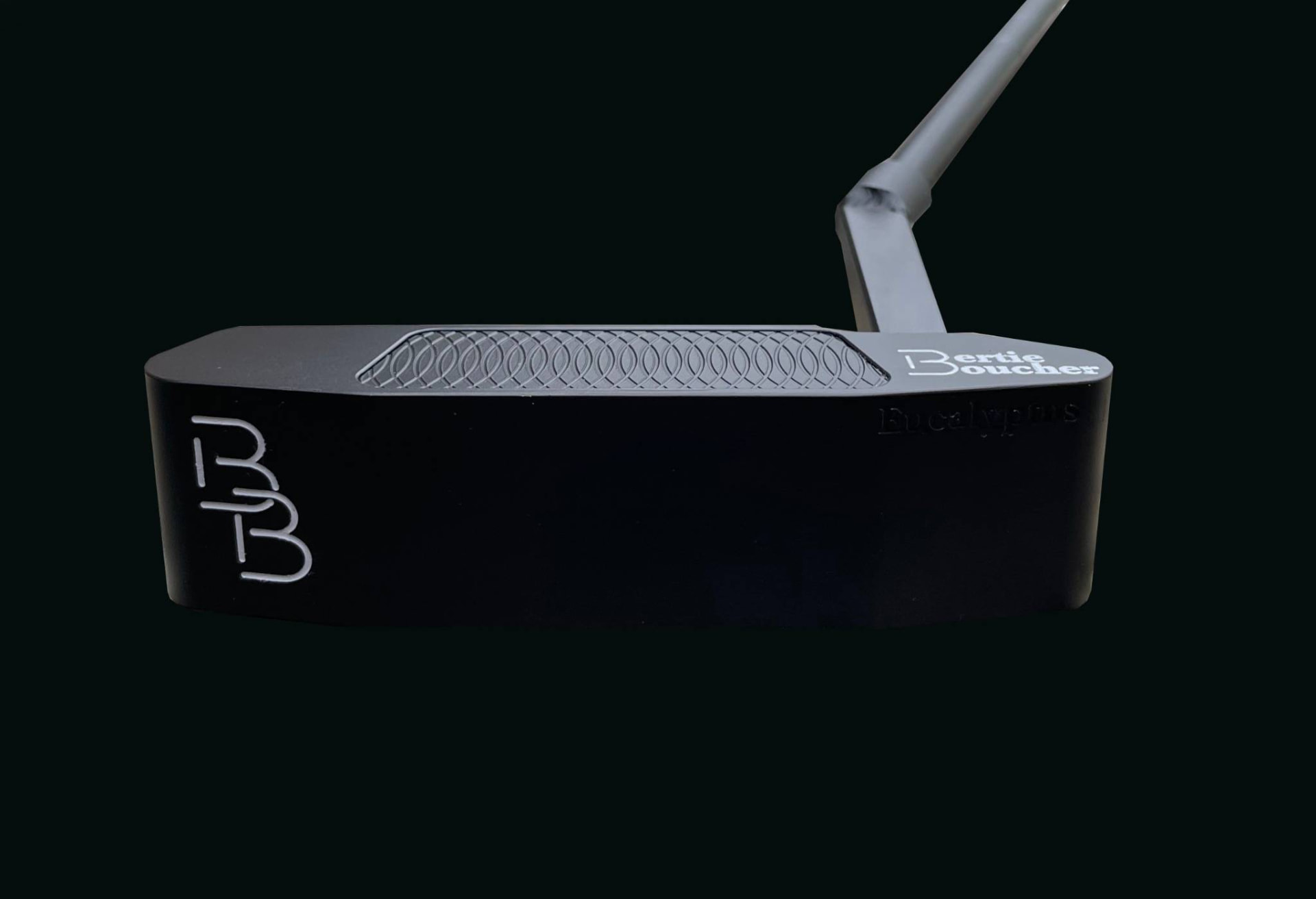 Black Eucalyptus putter face-on with BB monogram and milled insert