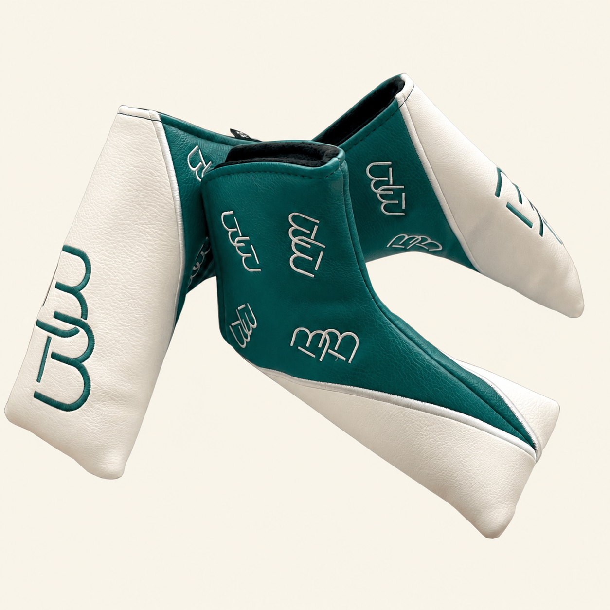 BB putter headcover in teal and white