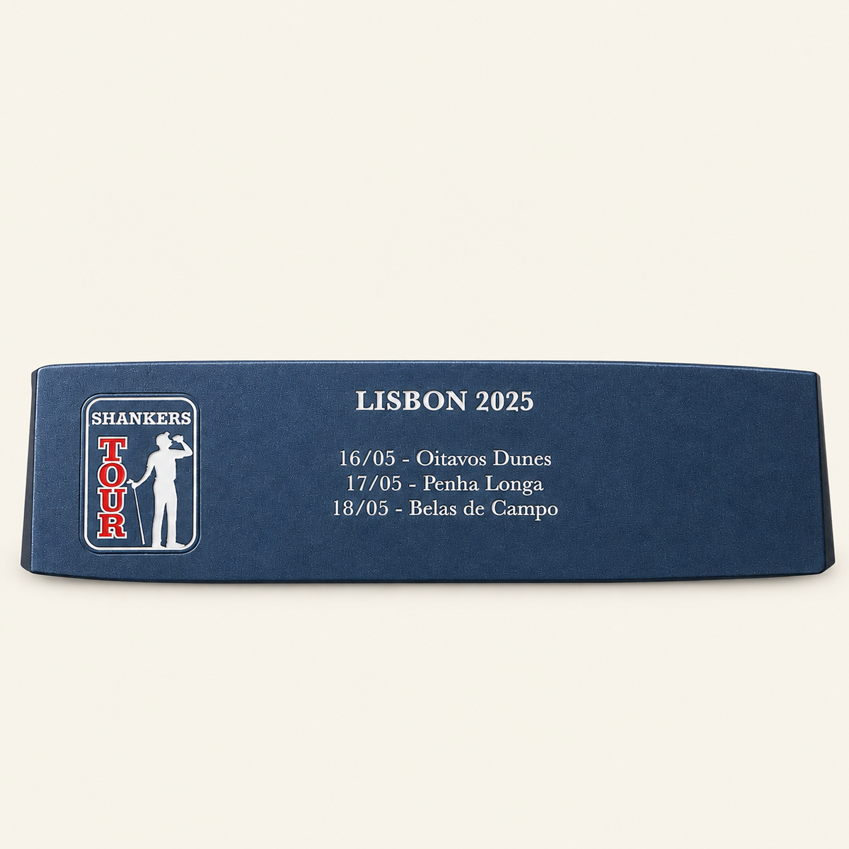 Navy Lisbon 2025 Shankers Tour bespoke putter headcover