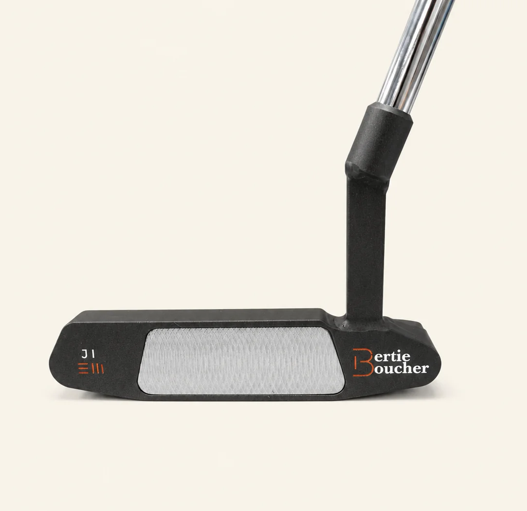 Black J1 Bertie Boucher putter with silver milled insert and red branding