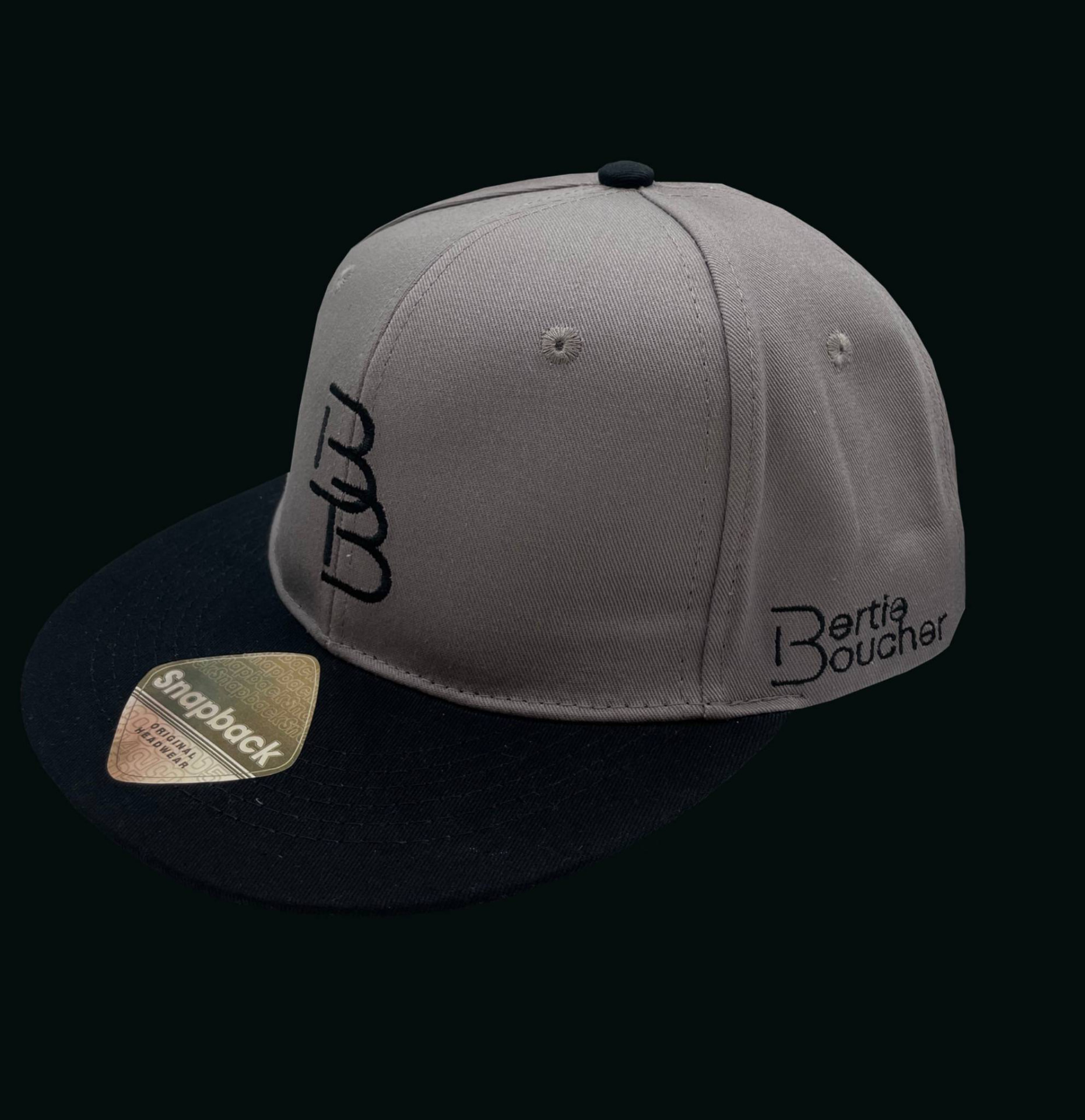 Grey and black Bertie Boucher snapback cap