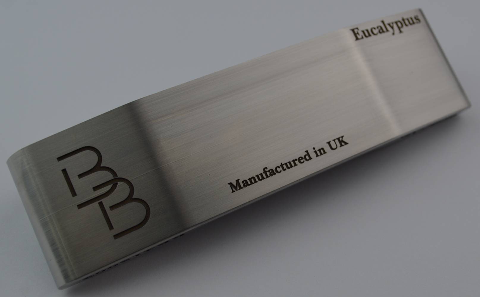 BB monogram engraving with Eucalyptus and Manufactured in UK text